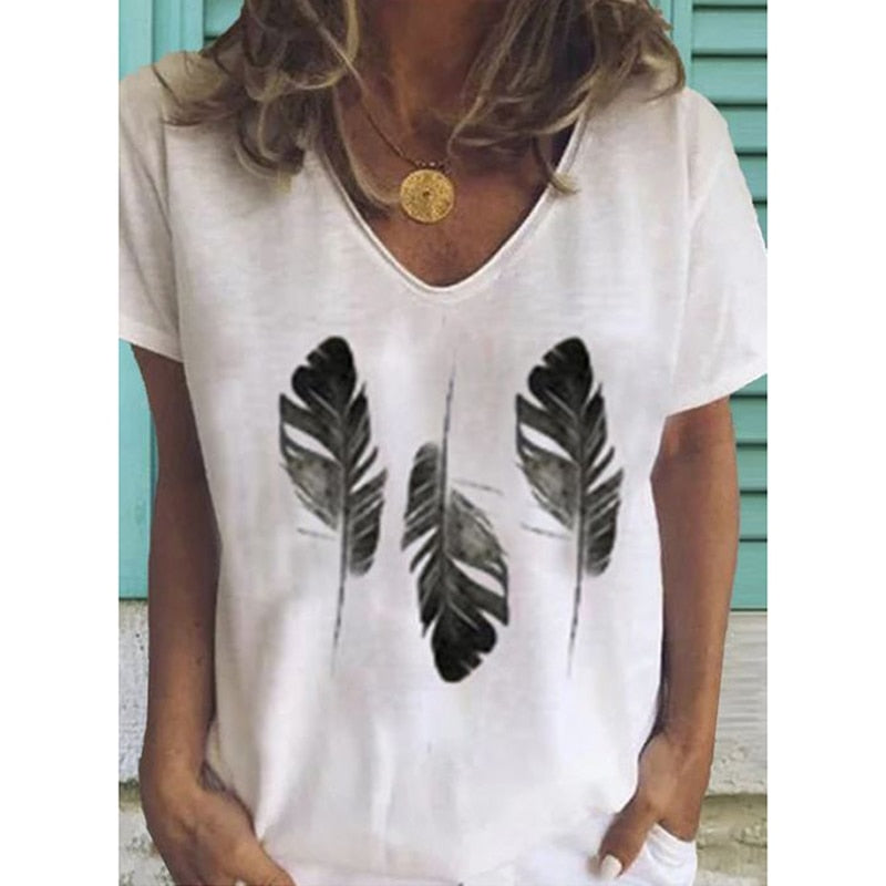 Sommer T-shirts V Neck Short Sleeve