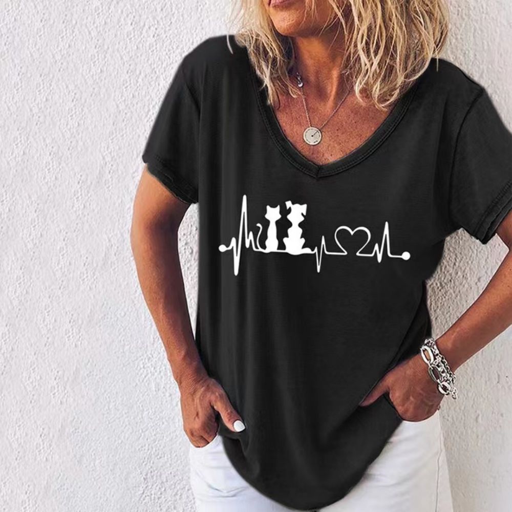 Retro catyle V-neck T-Shirt