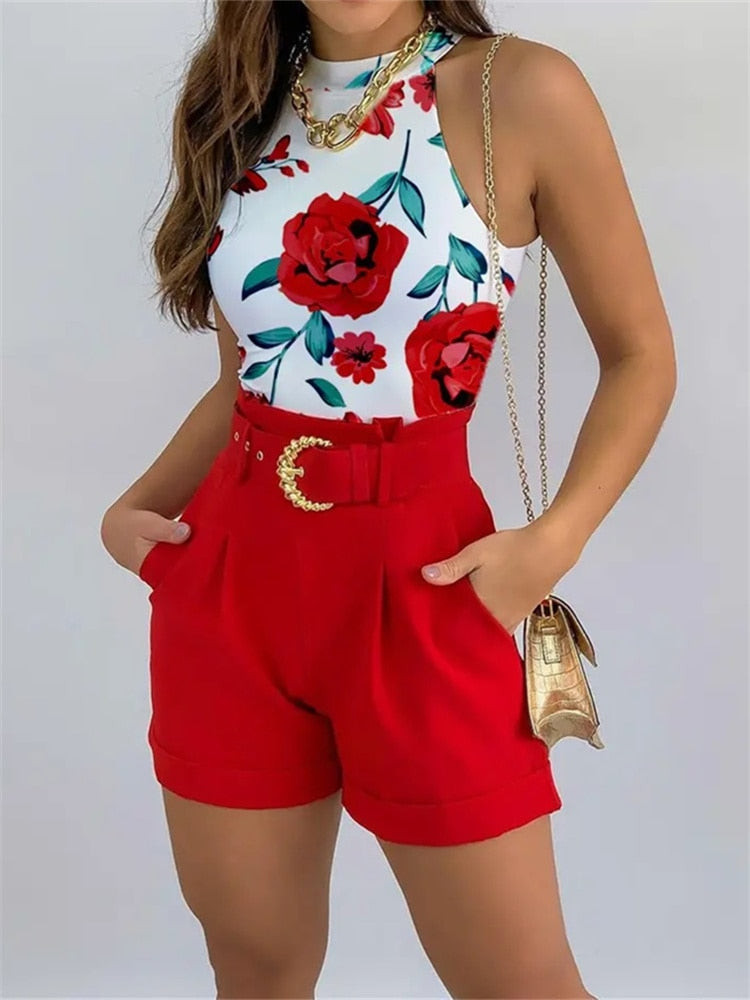 Fashion Summer 2-Pieces Set Sleeveless & Short Pants