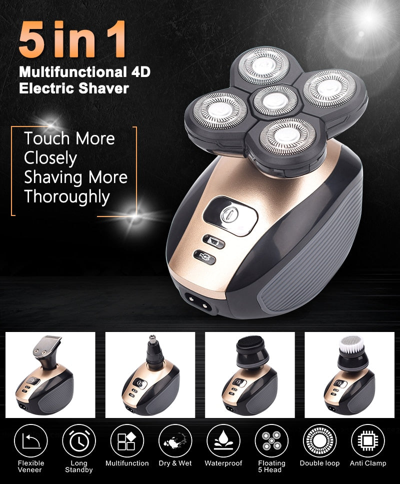 Bald Head Electric Shaver 5 Floating Heads