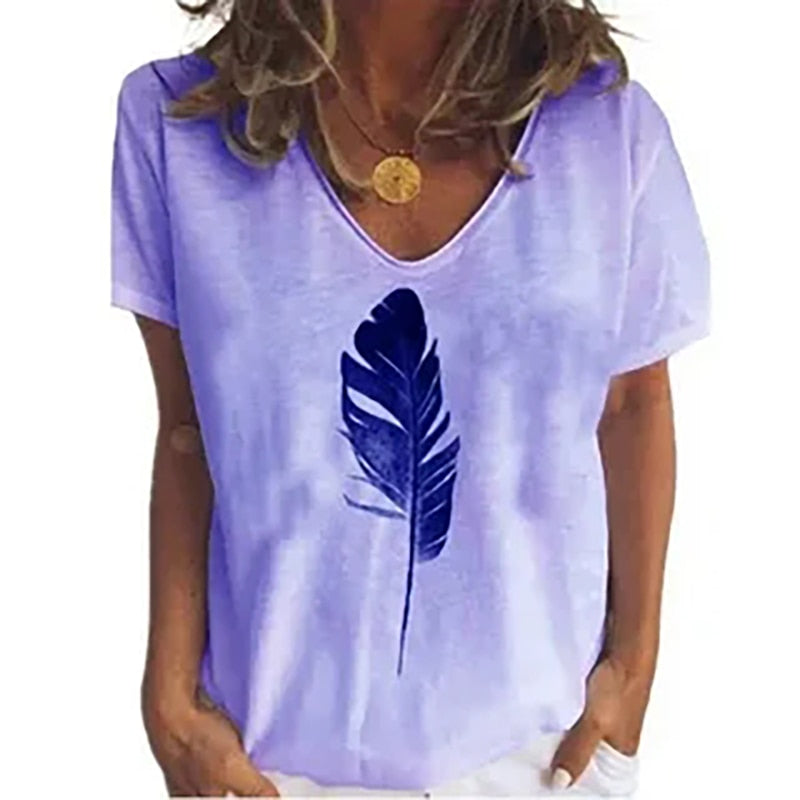 Sommer T-shirts V Neck Short Sleeve