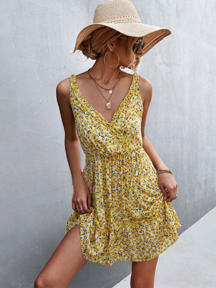 Summer V Neck Ruffle Short Dress