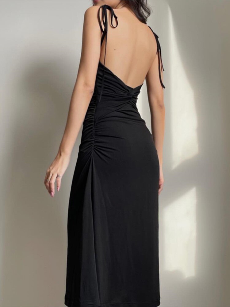 Elegant Black Backless Long Dress