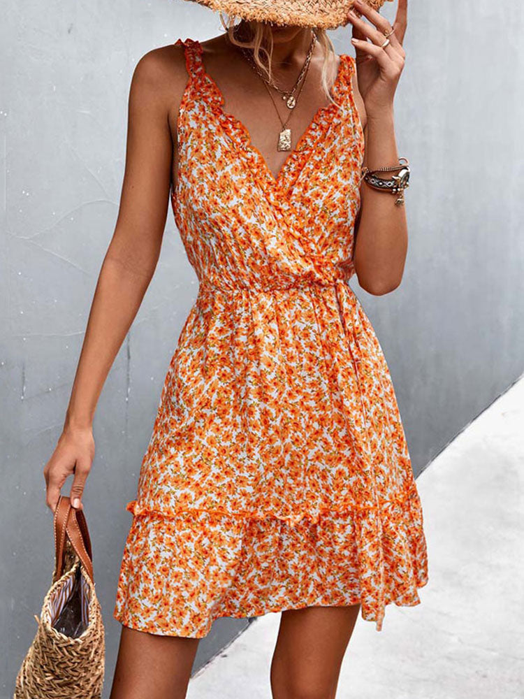 Summer V Neck Ruffle Short Dress