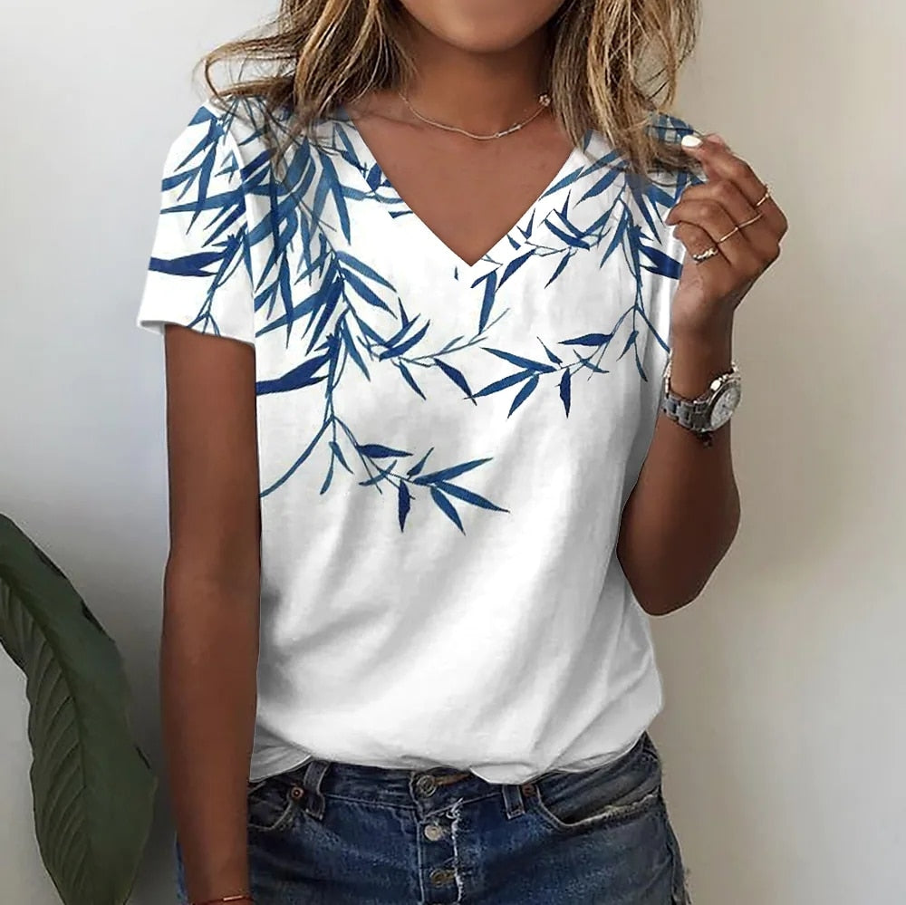 Sommer T-shirts V Neck Short Sleeve