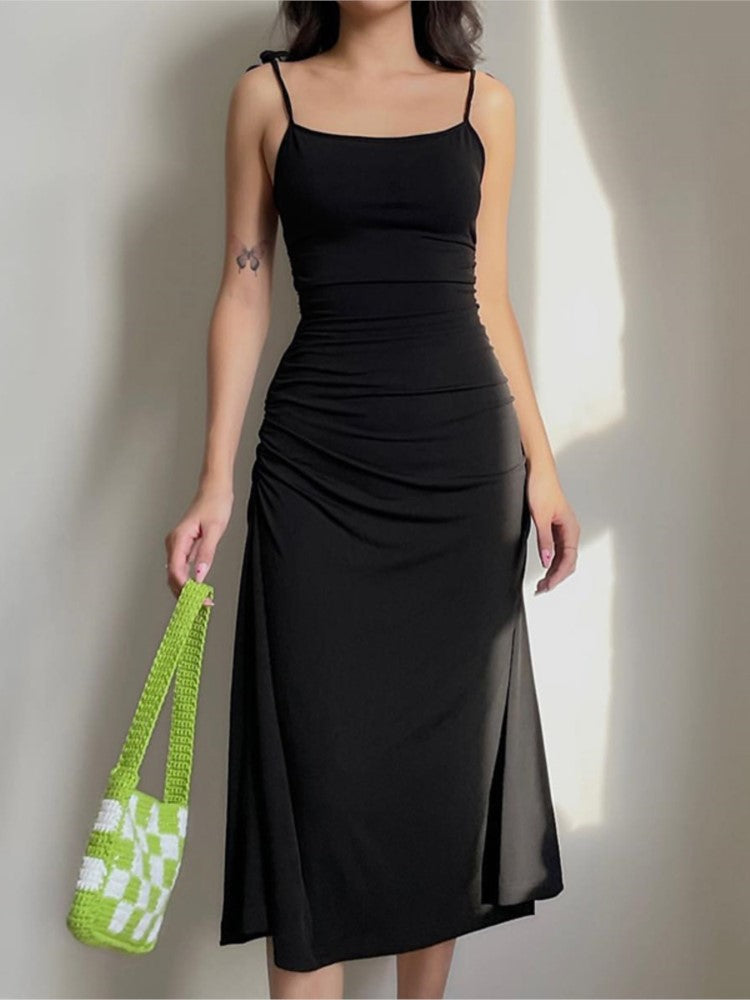 Elegant Black Backless Long Dress